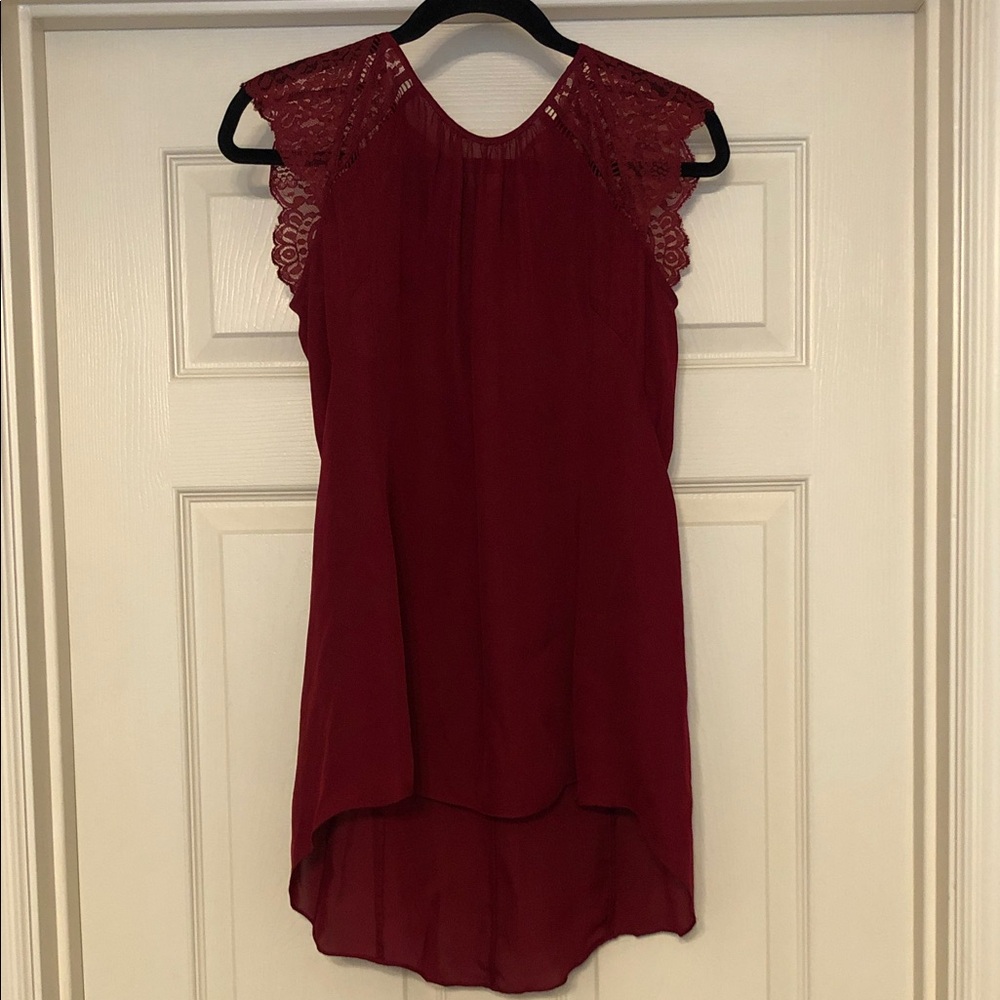 White House Black Market Burgundy Silk Lace Blouse Size S